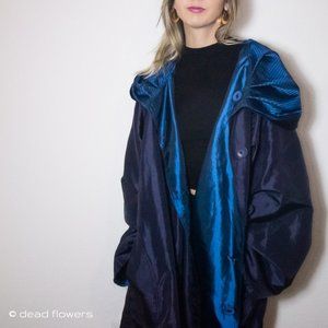 Long Iridescent 2-Tone Blue Metallic Jacket Large